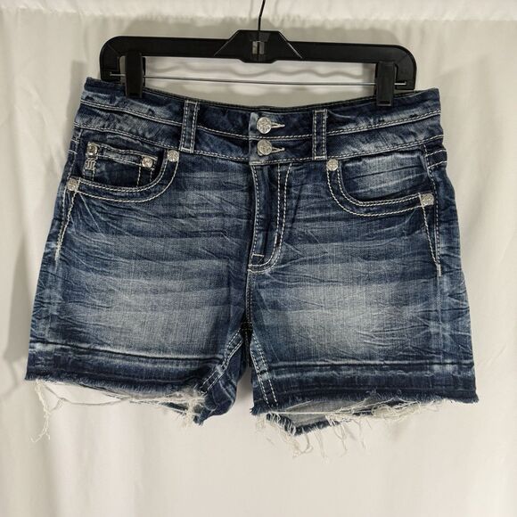Miss Me Pants - Miss Me Jean Curvy Shorts Women's 30 Dark Wash Cut Off Whiskered 4.5" Inseam